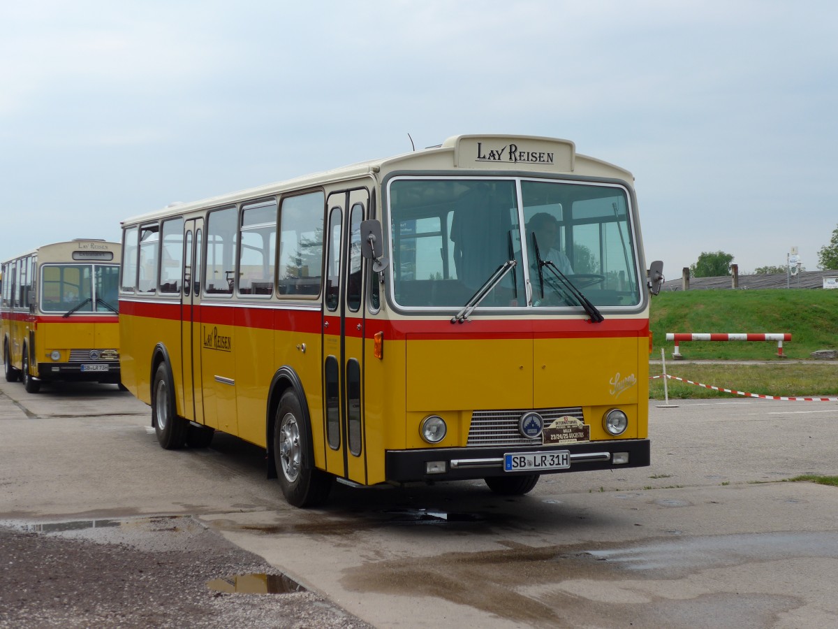 (150'147) - Lay Reisen, Pttlingen - SB-LR 31H - Saurer/Tscher (ex Looser, Elm; ex Polizeidirektion, Bern; ex P 24'657) am 26. April 2014 in Speyer, Technik-Museum