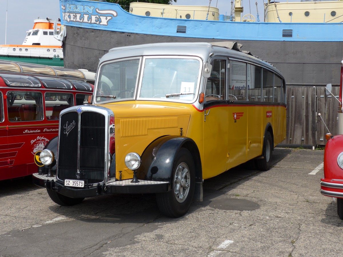 (150'283) - Aus der Schweiz: Kiener, Steinen - SZ 35'573 - Saurer/Eggli (ex Marti, Luzern; ex P 23'095; ex P 2147) am 26. April 2014 in Speyer, Technik-Museum