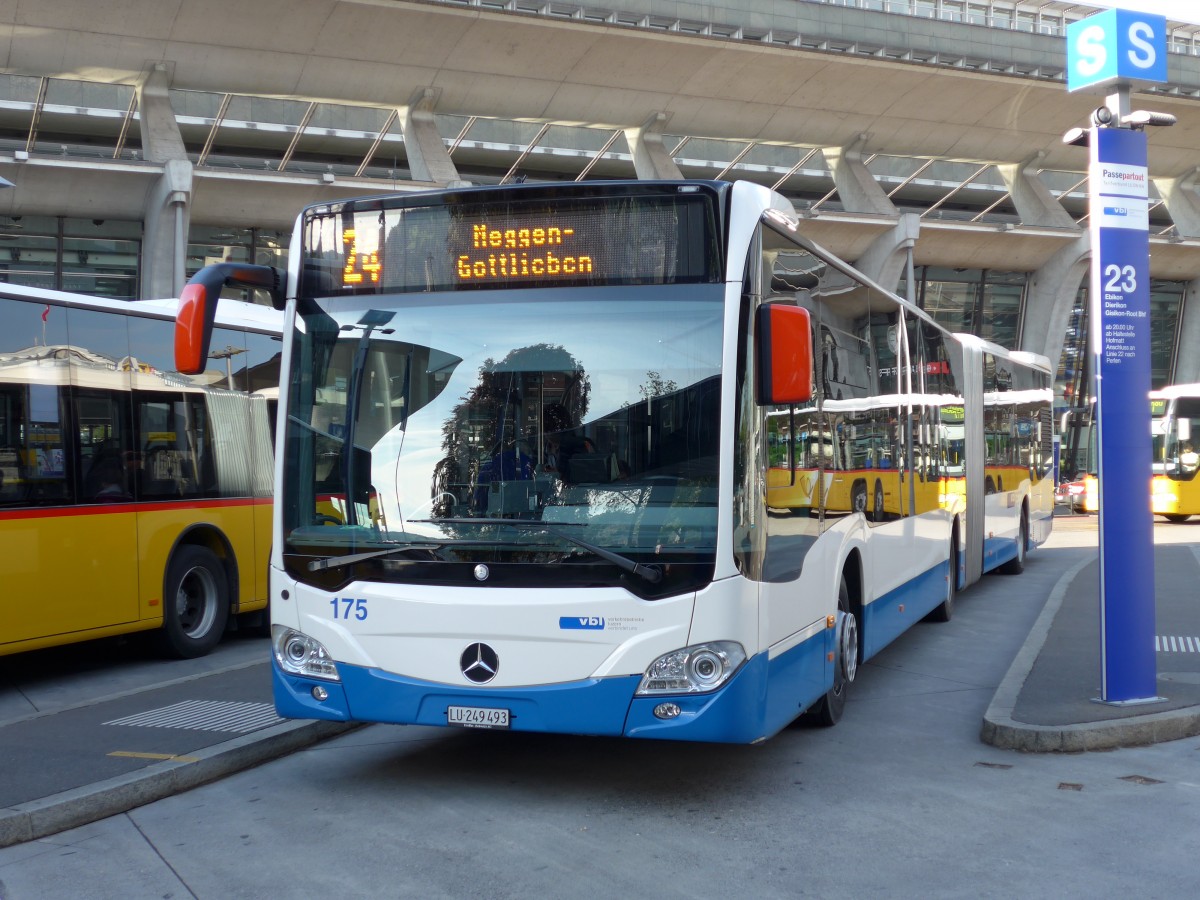 (150'522) - VBL Luzern - Nr. 175/LU 249'493 - Mercedes am 10. Mai 2014 beim Bahnhof Luzern