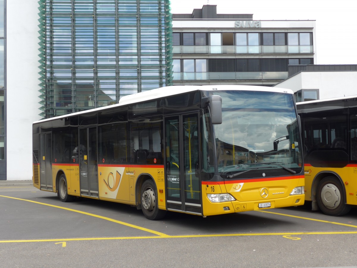 (151'049) - CarPostal Ouest - Nr. 16/JU 61'876 - Mercedes am 29. Mai 2014 in Delmont, Place de la Poste