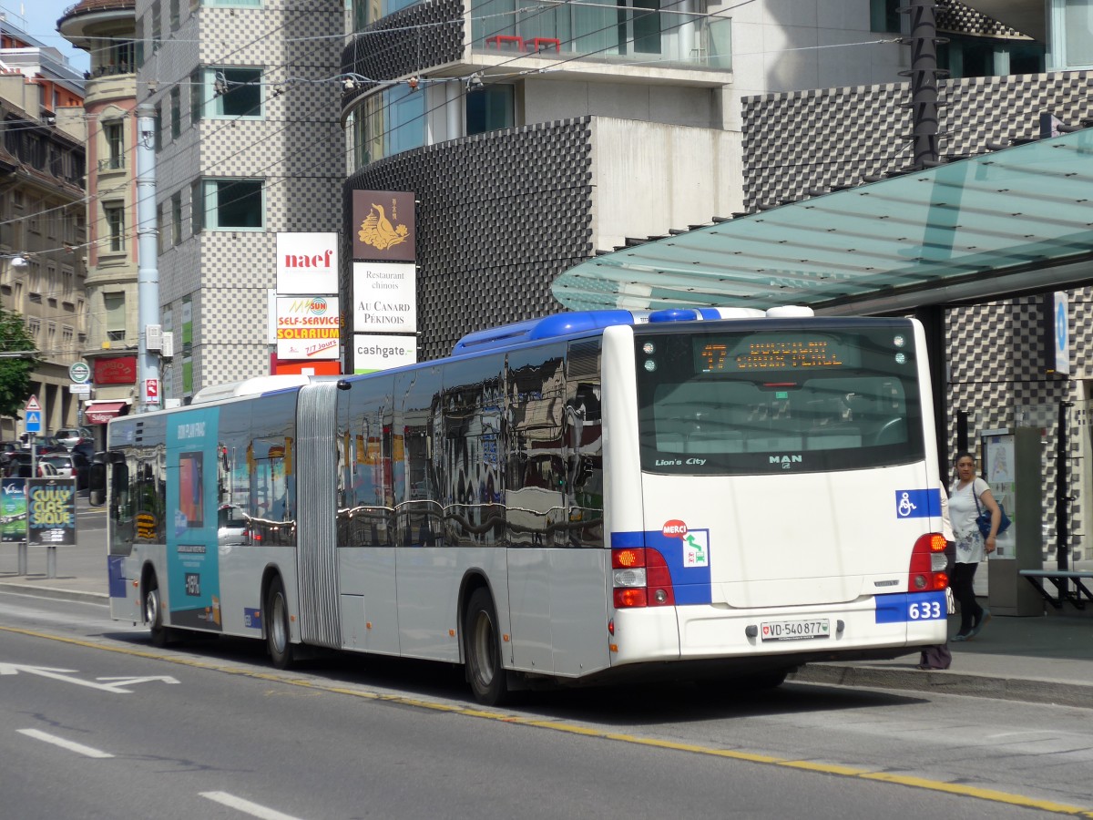 (151'144) - TL Lausanne - Nr. 633/VD 540'877 - MAN am 1. Juni 2014 in Lausanne, Chauderon