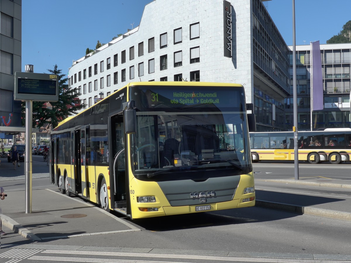 (151'774) - STI Thun - Nr. 150/BE 801'150 - MAN am 21. Juni 2014 beim Bahnhof Thun