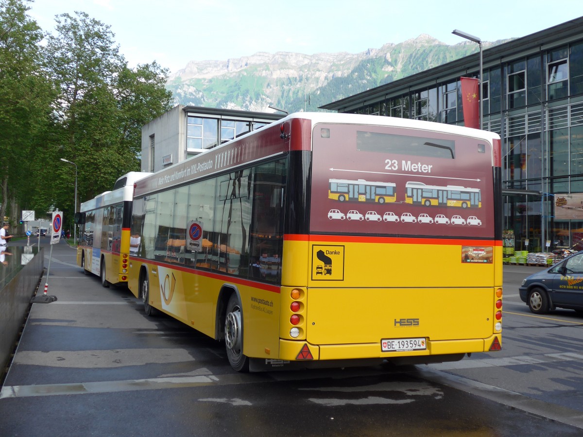 (151'872) - Klopfstein, Laupen - BE 193'594 - Lanz+Marti/Hess Personenanhnger am 28. Juni 2014 beim Bahnhof Interlaken Ost