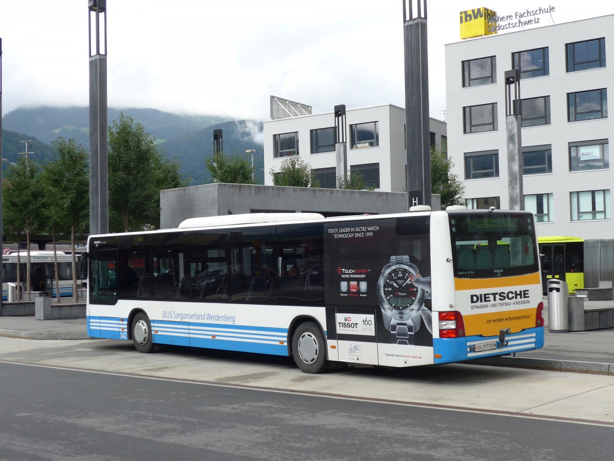 (153'750) - BSW Sargans - Nr. 342/SG 297'515 - MAN am 16. August 2014 beim Bahnhof Sargans