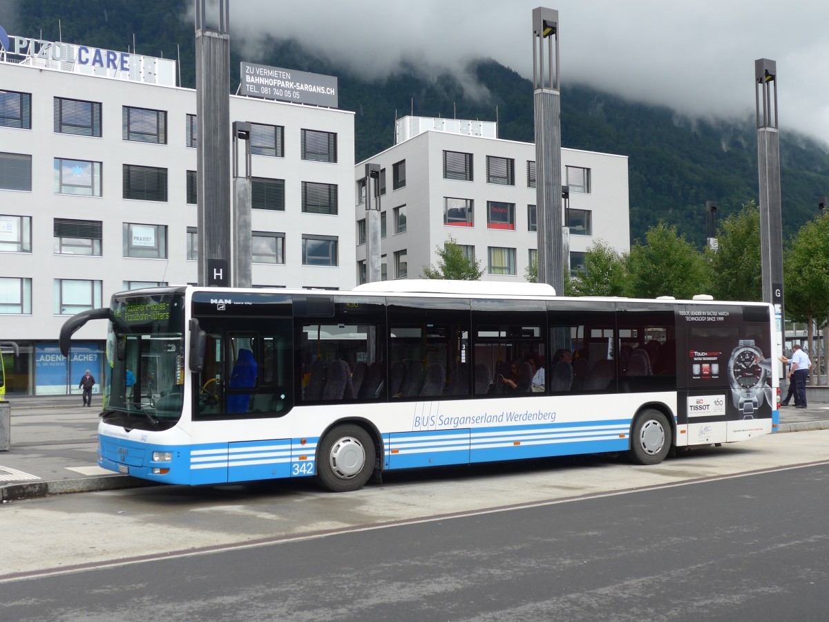 (153'751) - BSW Sargans - Nr. 342/SG 297'515 - MAN am 16. August 2014 beim Bahnhof Sargans