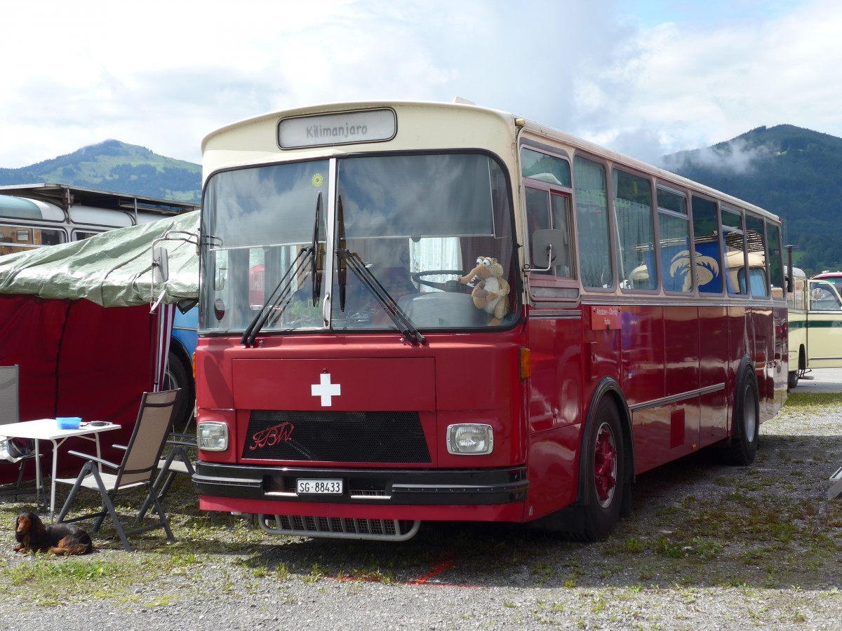 (153'762) - Liebi, Montlingen - SG 88'433 - Saurer/Tscher (ex Wespe, Altsttten; ex P 24'804) am 16. August 2014 in Altsttten, Allmendplatz