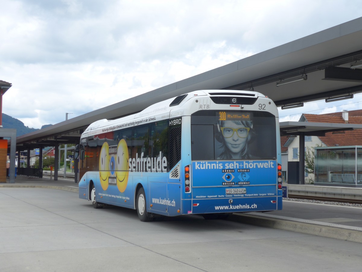 (153'895) - RTB Altsttten - Nr. 92/SG 340'445 - Volvo am 16. August 2014 beim Bahnhof Altsttten