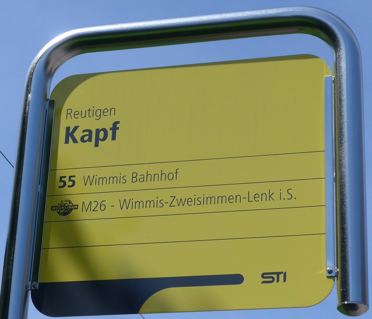 (153'972) - STI-Haltestellenschild - Reutigen, Kapf - am 17. August 2014