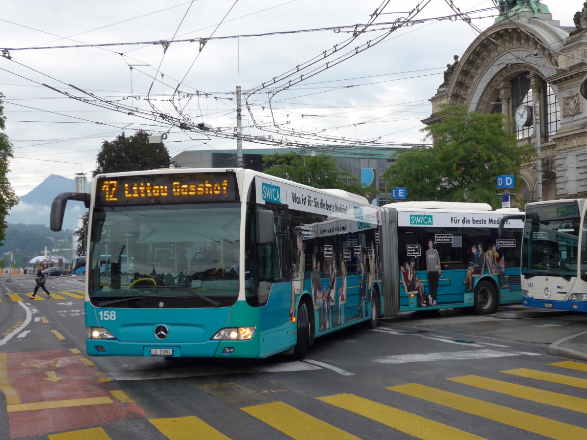 (153'992) - VBL Luzern - Nr. 158/LU 15'092 - Mercedes am 19. August 2014 beim Bahnhof Luzern