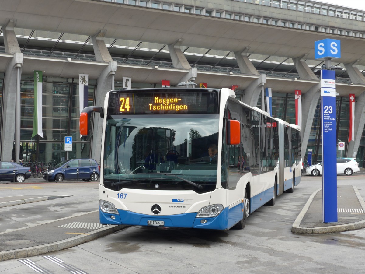 (154'003) - VBL Luzern - Nr. 167/LU 174'637 - Mercedes am 19. August 2014 beim Bahnhof Luzern