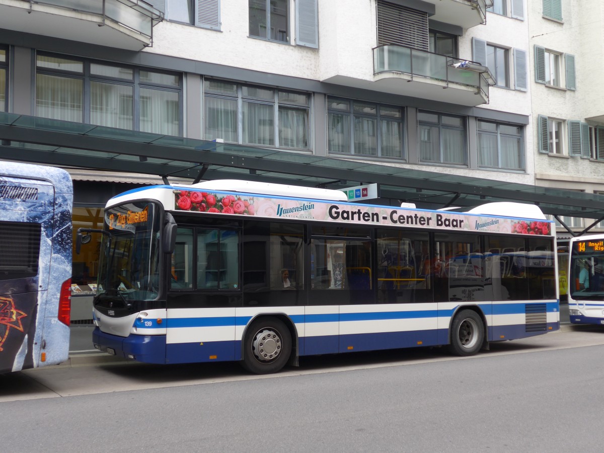 (154'076) - ZVB Zug - Nr. 139/ZG 3399 - Scania/Hess am 19. August 2014 beim Bahnhof Zug