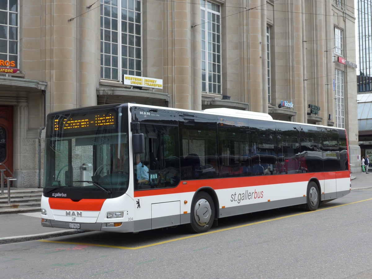 (154'156) - St. Gallerbus, St. Gallen - Nr. 204/SG 198'204 - MAN am 20. August 2014 beim Bahnhof St. Gallen