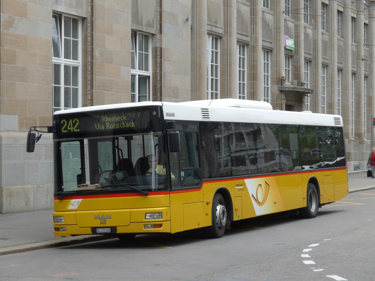 (154'171) - Schwizer, Goldach - SG 115'160 - MAN (ex Schett, Sargans) am 20. August 2014 beim Bahnhof St. Gallen