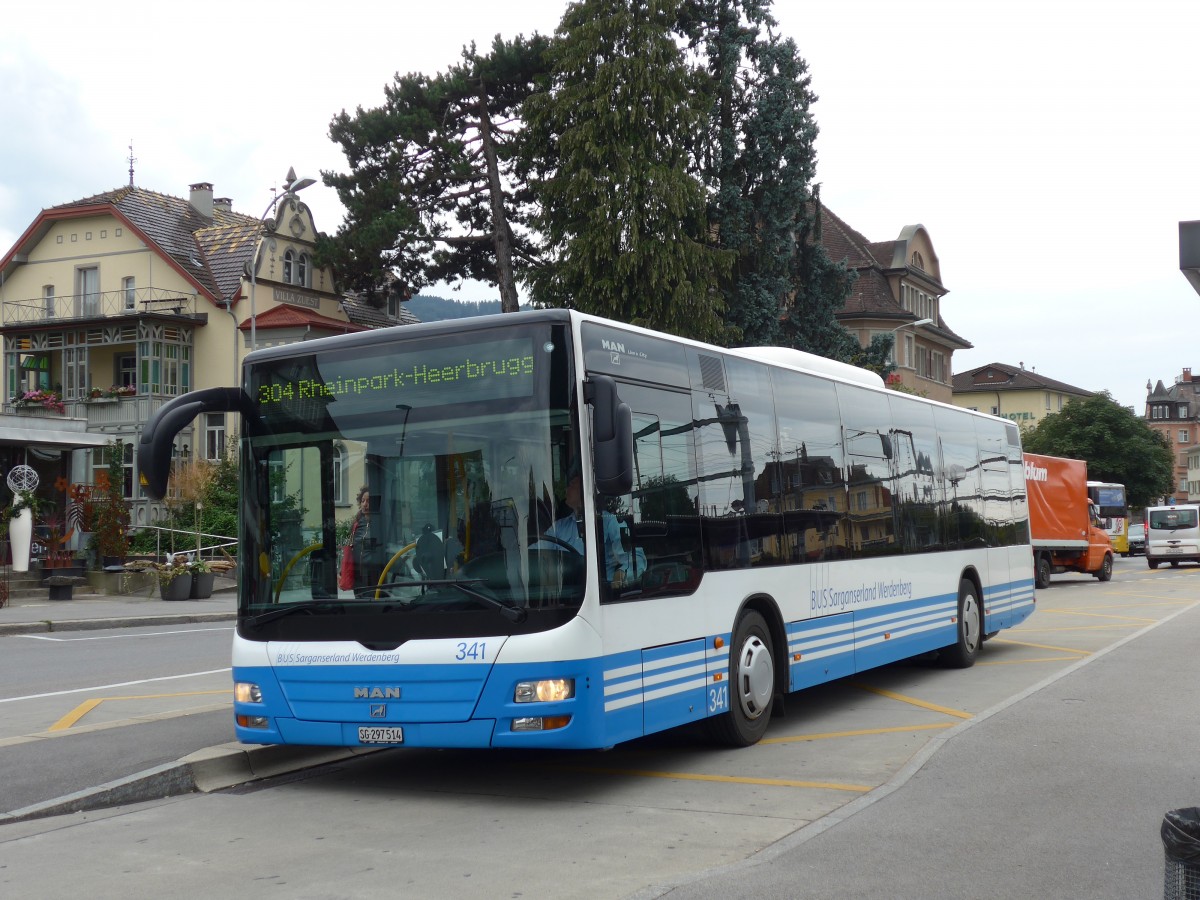 (154'272) - BSW Sargans - Nr. 341/SG 297'514 - MAN am 20. August 2014 beim Bahnhof St. Margrethen (Einsatz RTB)