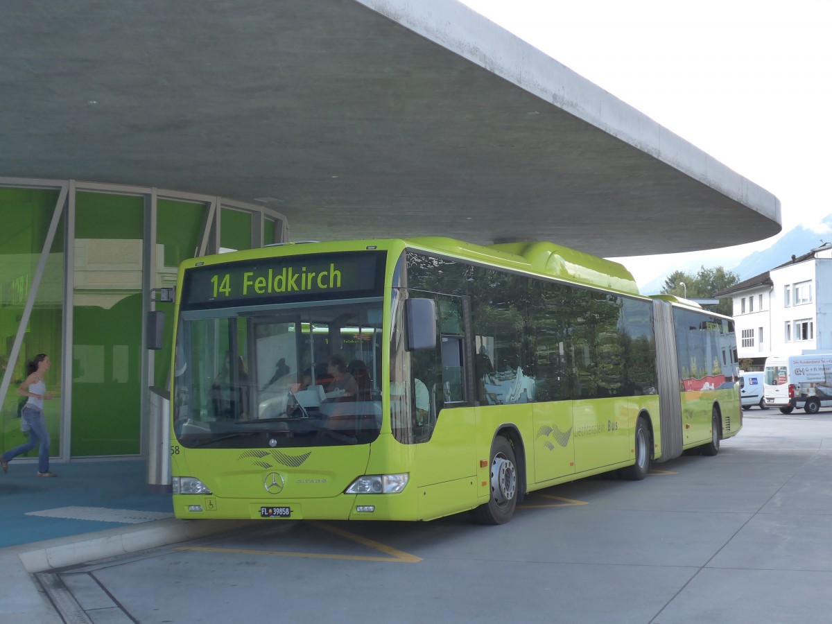 (154'288) - LBA Vaduz - Nr. 58/FL 39'858 - Mercedes (ex Matt, Mauren Nr. 50) am 21. August 2014 beim Bahnhof Schaan