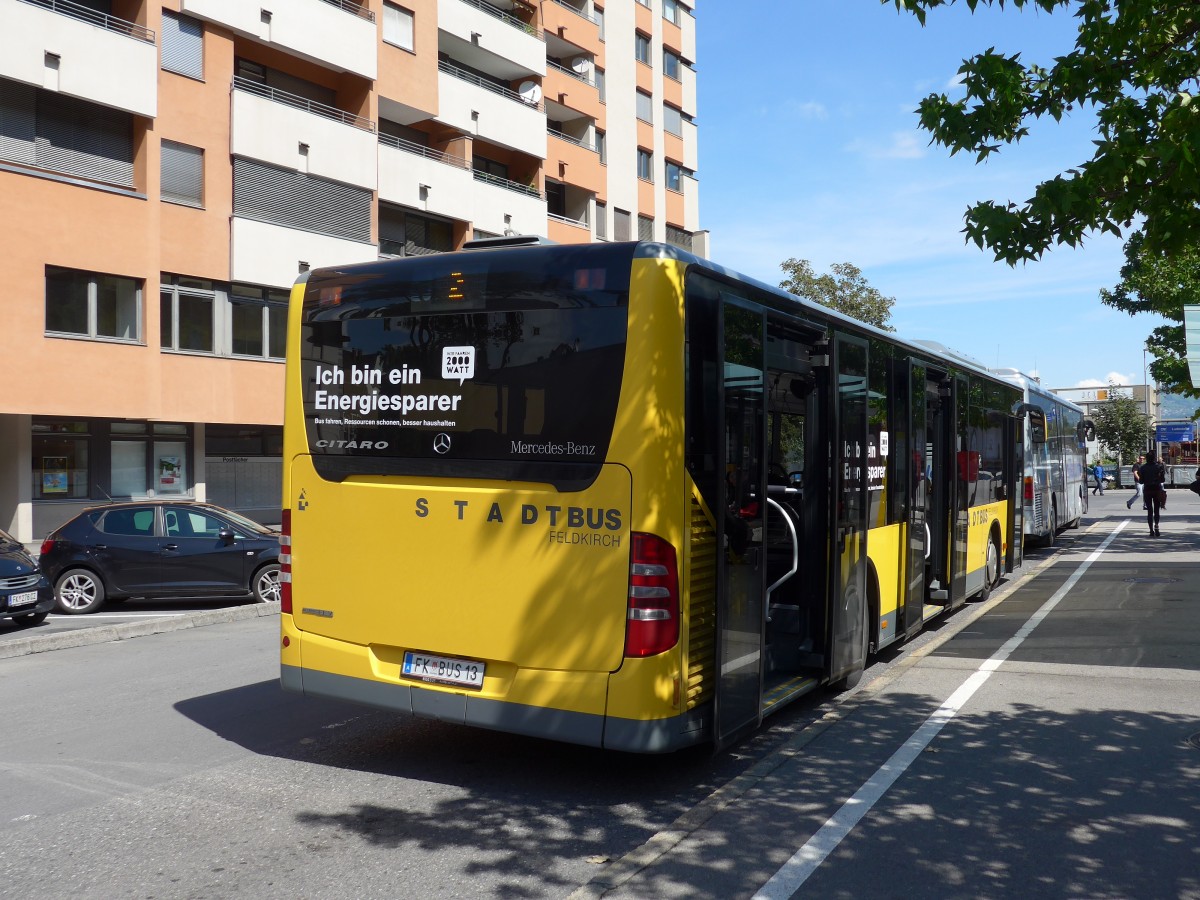 (154'307) - Stadtbus, Feldkirch - FK BUS 13 - Mercedes am 21. August 2014 beim Bahnhof Feldkirch