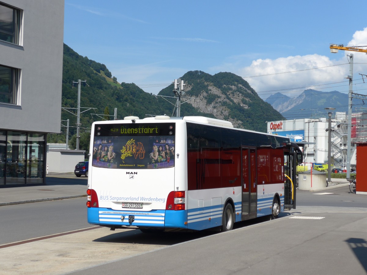 (154'353) - BSW Sargans - Nr. 312/SG 297'504 - MAN/Gppel am 21. August 2014 beim Bahnhof Sargans