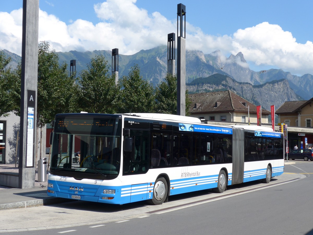 (154'355) - RTB Altsttten - Nr. 9/SG 348'633 - MAN am 21. August 2014 beim Bahnhof Sargans (Einsatz BSW)