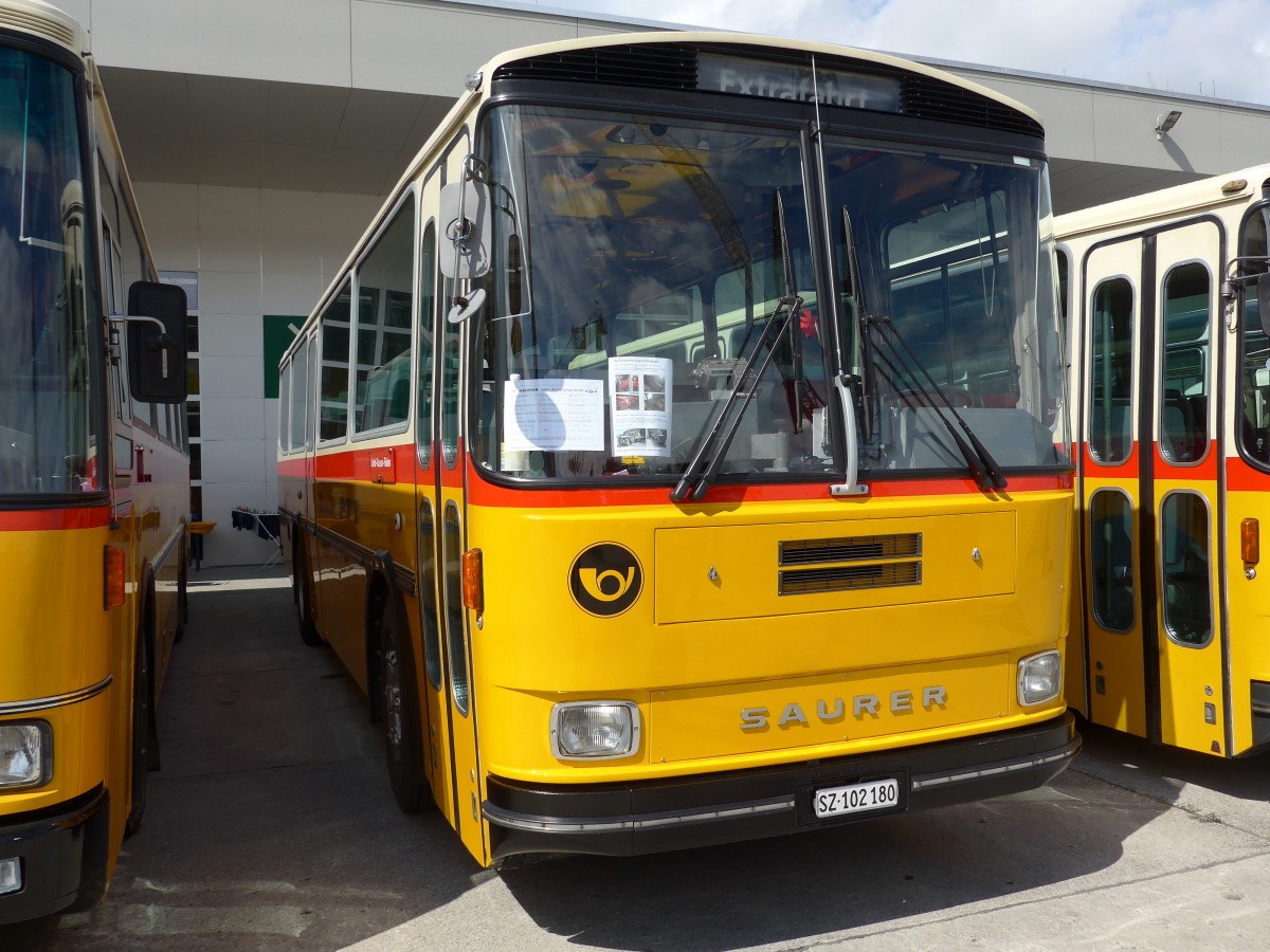 (154'522) - Inkamp, Altendorf - SZ 102'180 - Saurer/Tscher (ex Koch, Giswil; ex Selfors, Meiringen; ex P 24'236) am 30. August 2014 in Oberkirch, CAMPUS Sursee