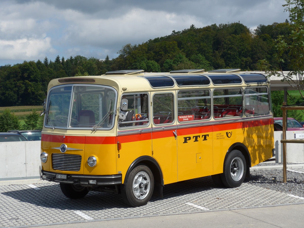 (154'589) - Schmid, Thrishaus - Nr. 9/BE 26'105 - Saurer/R&J (ex Geiger, Adelboden Nr. 9) am 30. August 2014 in Oberkirch, CAMPUS Sursee