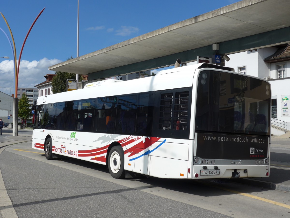 (154'629) - ARAG Ruswil - Nr. 33/LU 15'039 - Solaris am 30. August 2014 beim Bahnhof Sursee