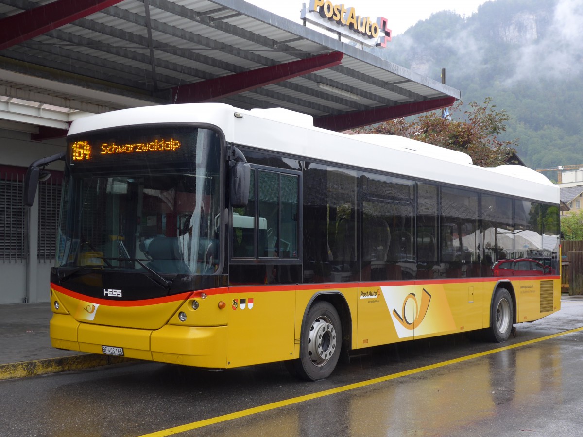 (154'744) - AVG Meiringen - Nr. 66/BE 403'166 - Scania/Hess (ex Steiner, Messen) am 1. September 2014 in Meiringen, Postautostation