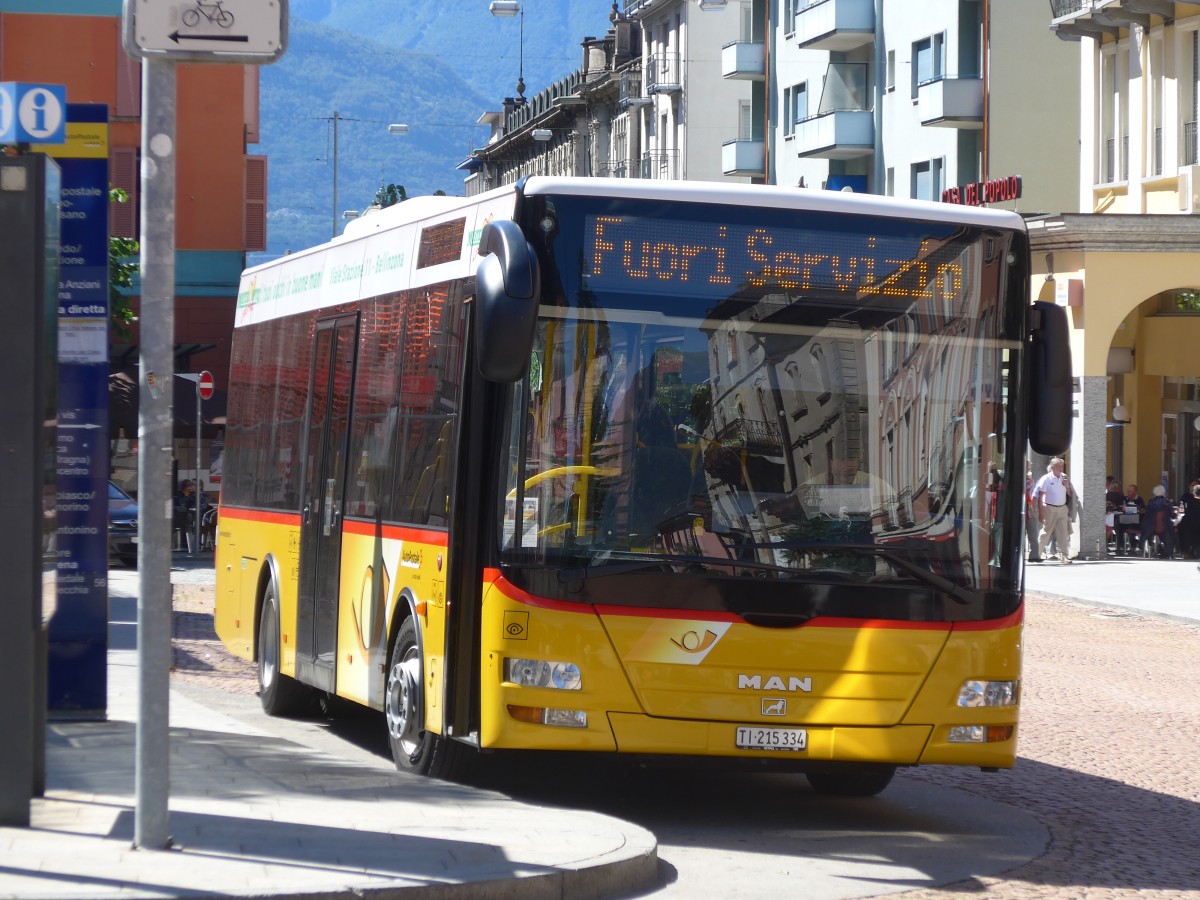 (155'160) - AutoPostale Ticino - TI 215'334 - MAN/Gppel am 13. September 2014 beim Bahnhof Bellinzona