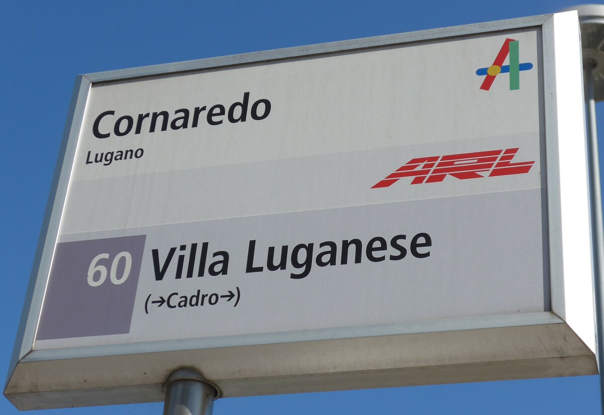 (155'225) - ARL-Haltestellenschild - Lugano, Cornaredo - am 13. September 2014