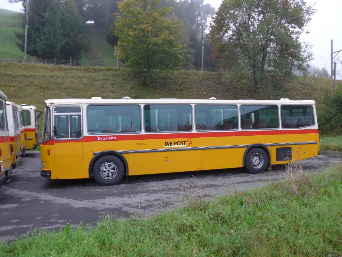 (155'607) - Gautschi, Suhr - AG 6835 - Saurer/Tscher (ex Ltscher, Neuheim Nr. 200; ex Cartek, Regensdorf; ex P 25'822) am 12. Oktober 2014 in Kssnacht, Rest. Frohsinn