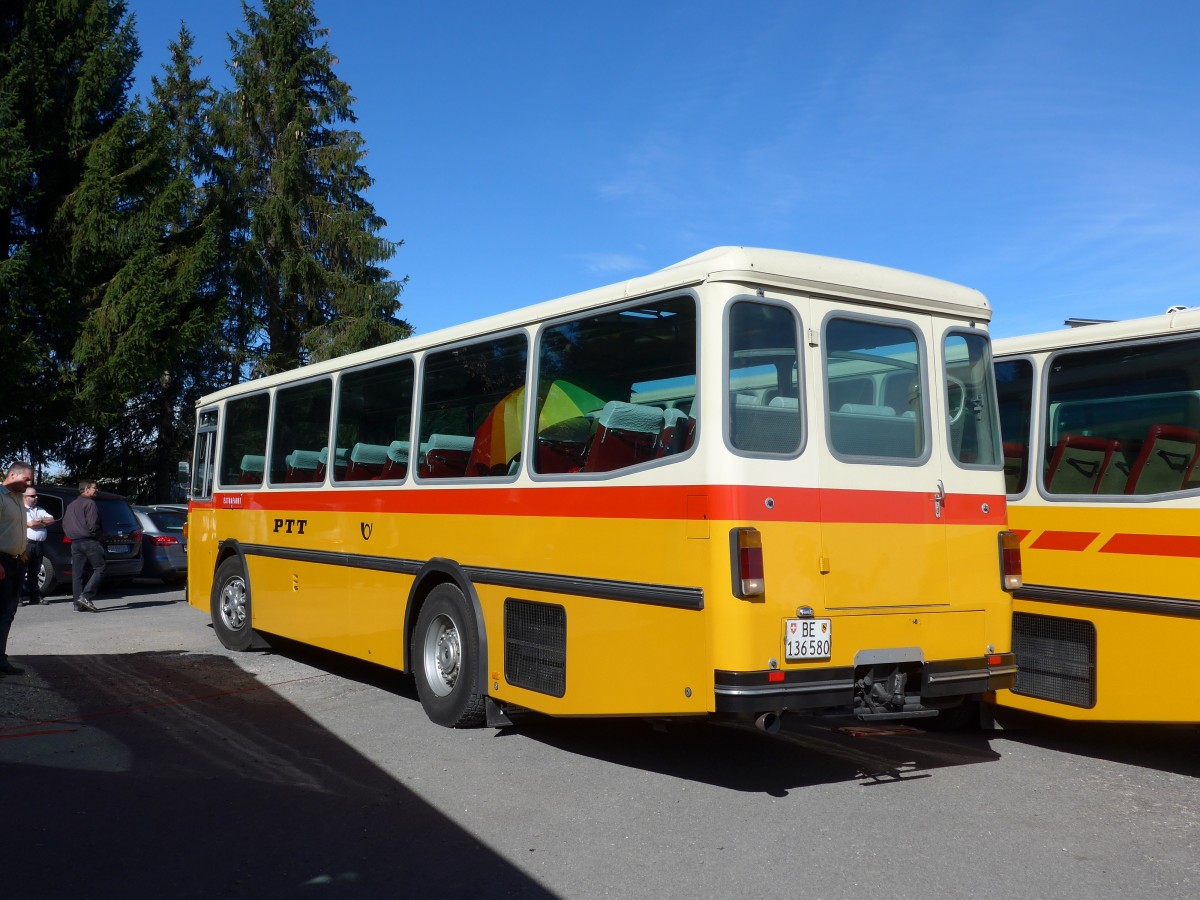 (155'640) - Schumacher, Liebefeld - BE 136'580 - Saurer/Tscher (ex Zimmermann, Niederwangen; ex P 24'289) am 12. Oktober 2014 in Willerzell, Rest. Sattelegg