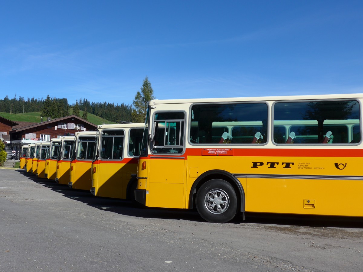 (155'650) - Kolb, Matten - Nr. 3/BE 93'915 - Saurer/R&J (ex Schmocker, Stechelberg Nr. 3; ex Nr. 1; ex Gertsch, Stechelberg Nr. 1) am 12. Oktober 2014 in Willerzell, Rest. Sattelegg (Teilaufnahme)