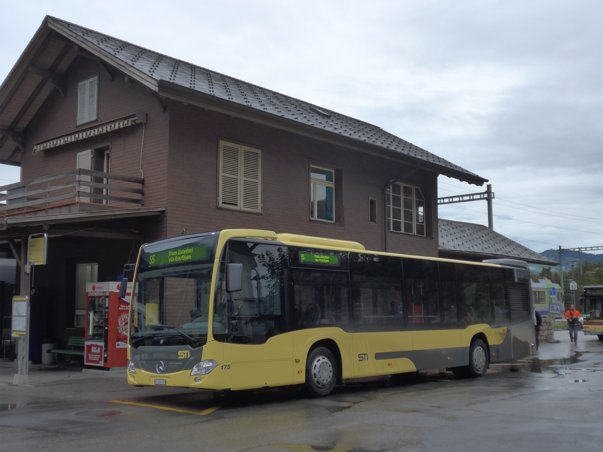 (155'714) - STI Thun - Nr. 175/BE 752'175 - Mercedes am 13. Oktober 2014 beim Bahnhof Wimmis