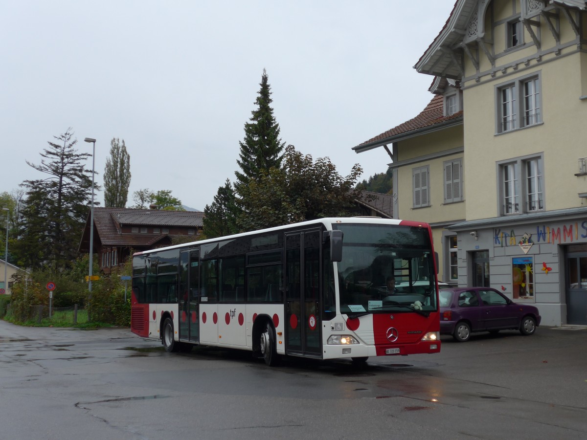 (155'740) - Stryffeler, Boltigen - BE 320'159 - Mercedes (ex TPF Fribourg Nr. 78) am 13. Oktober 2014 beim Bahnhof Wimmis