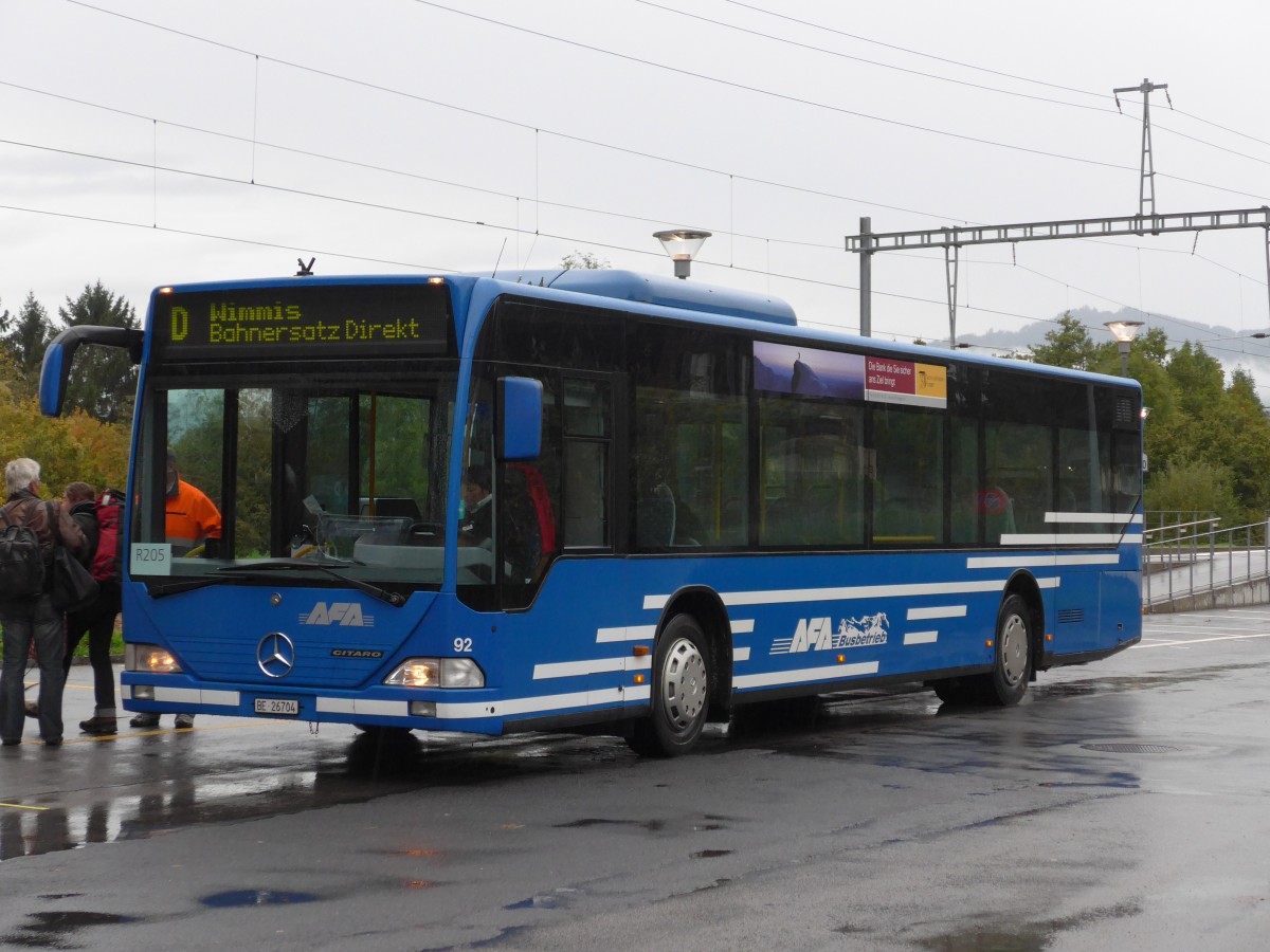 (155'770) - AFA Adelboden - Nr. 92/BE 26'704 - Mercedes (ex Nr. 4) am 13. Oktober 2014 beim Bahnhof Wimmis