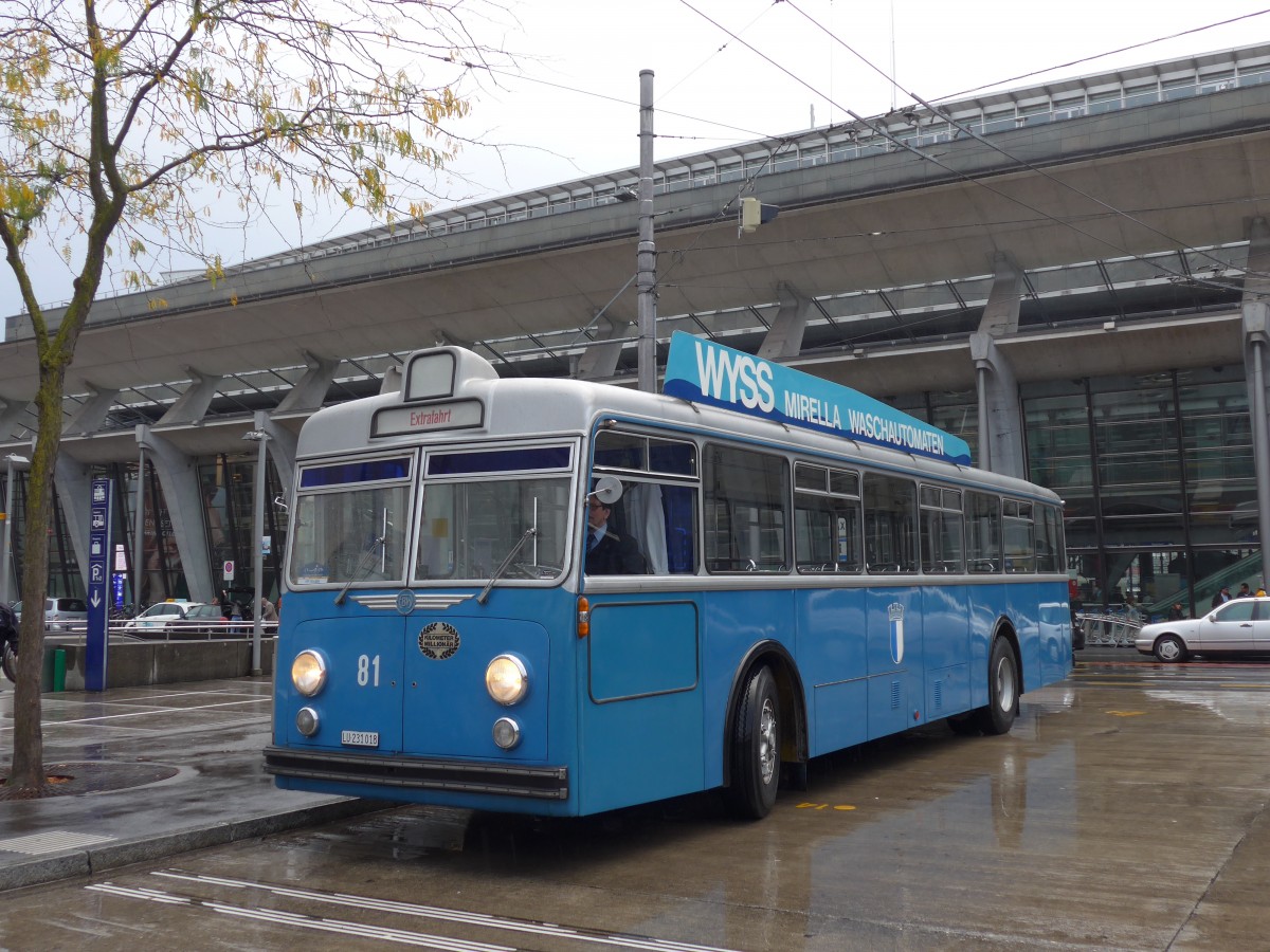 (155'969) - VBL Luzern (vbl-historic) - Nr. 81/LU 231'018 - FBW/Hess am 25. Oktober 2014 beim Bahnhof Luzern