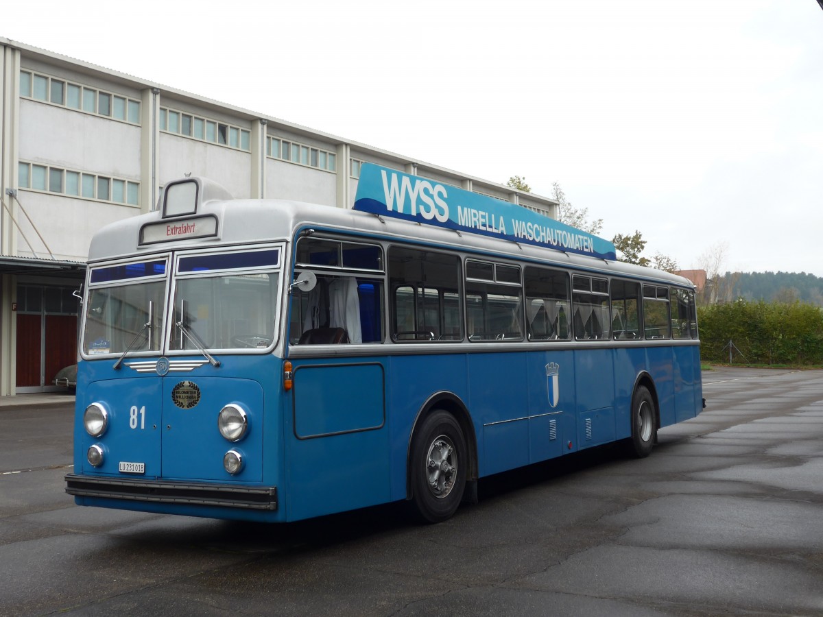 (155'988) - VBL Luzern (vbl-historic) - Nr. 81/LU 231'018 - FBW/Hess am 25. Oktober 2014 in Rain, Lager Geissbach