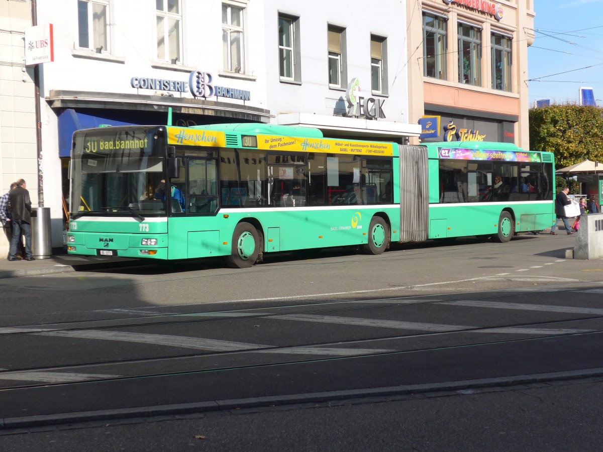 (156'153) - BVB Basel - Nr. 773/BS 3273 - MAN am 27. Oktober 2014 beim Bahnhof Basel