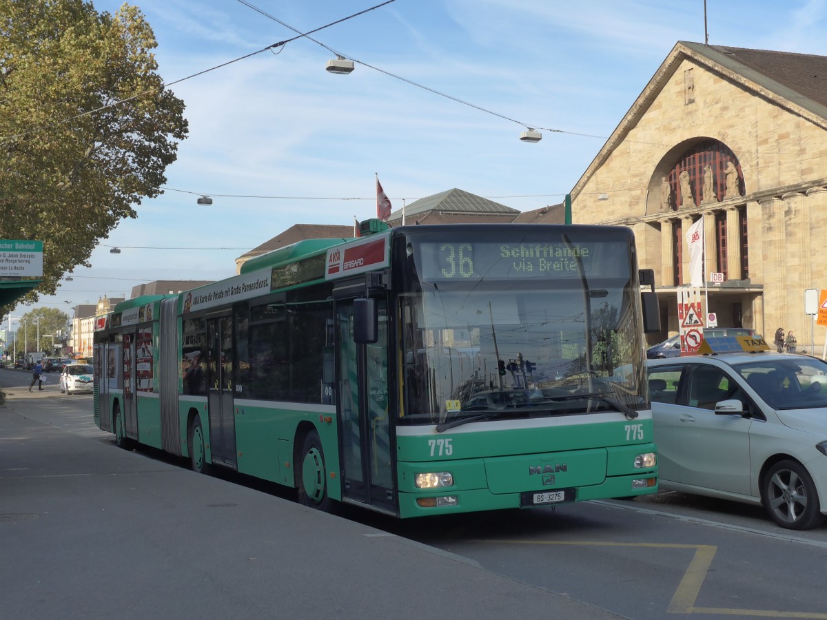 (156'157) - BVB Basel - Nr. 775/BS 3275 - MAN am 27. Oktober 2014 in Basel, Badischer Bahnhof