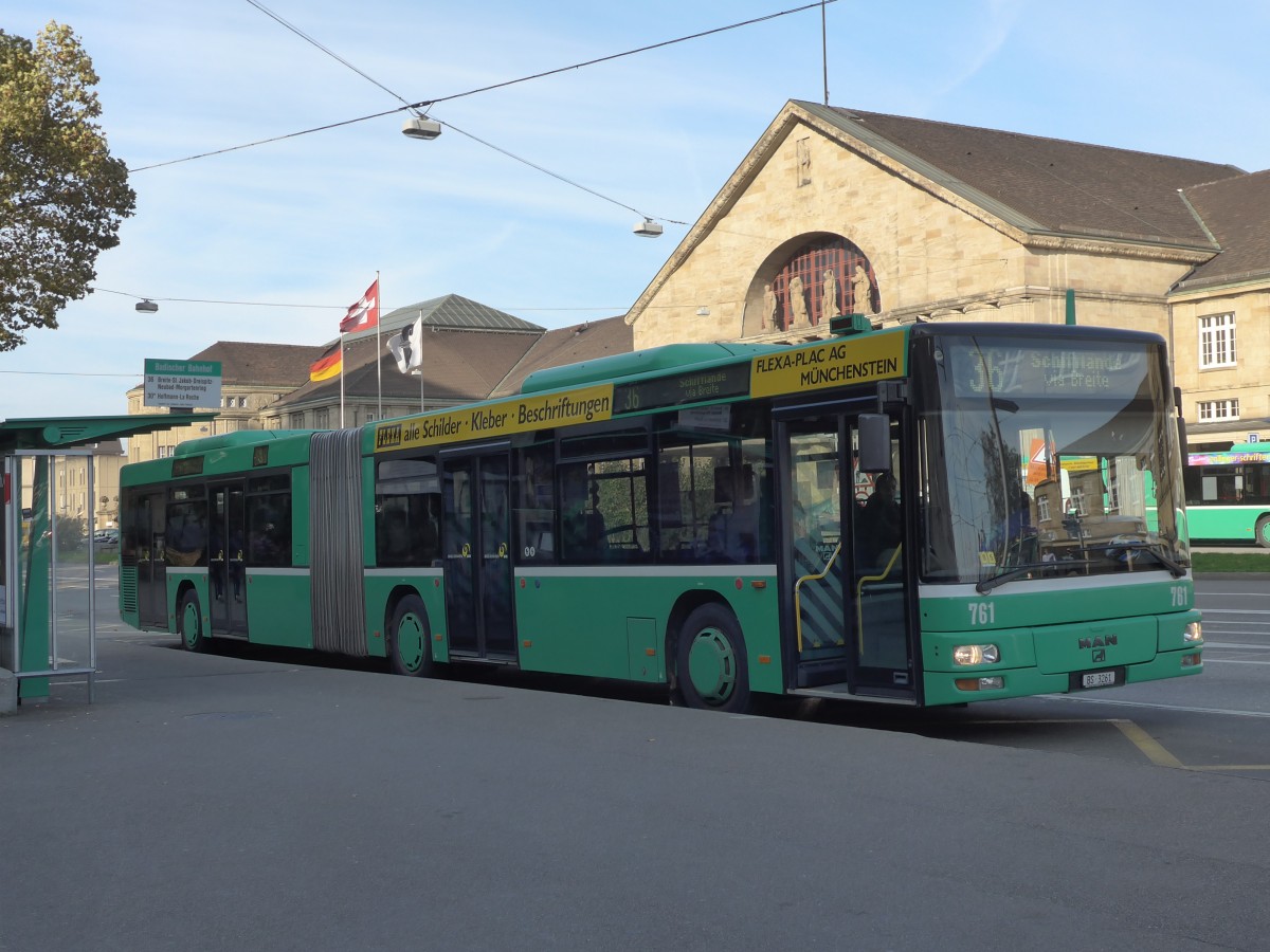 (156'164) - BVB Basel - Nr. 761/BS 3261 - MAN am 27. Oktober 2014 in Basel, Badischer Bahnhof