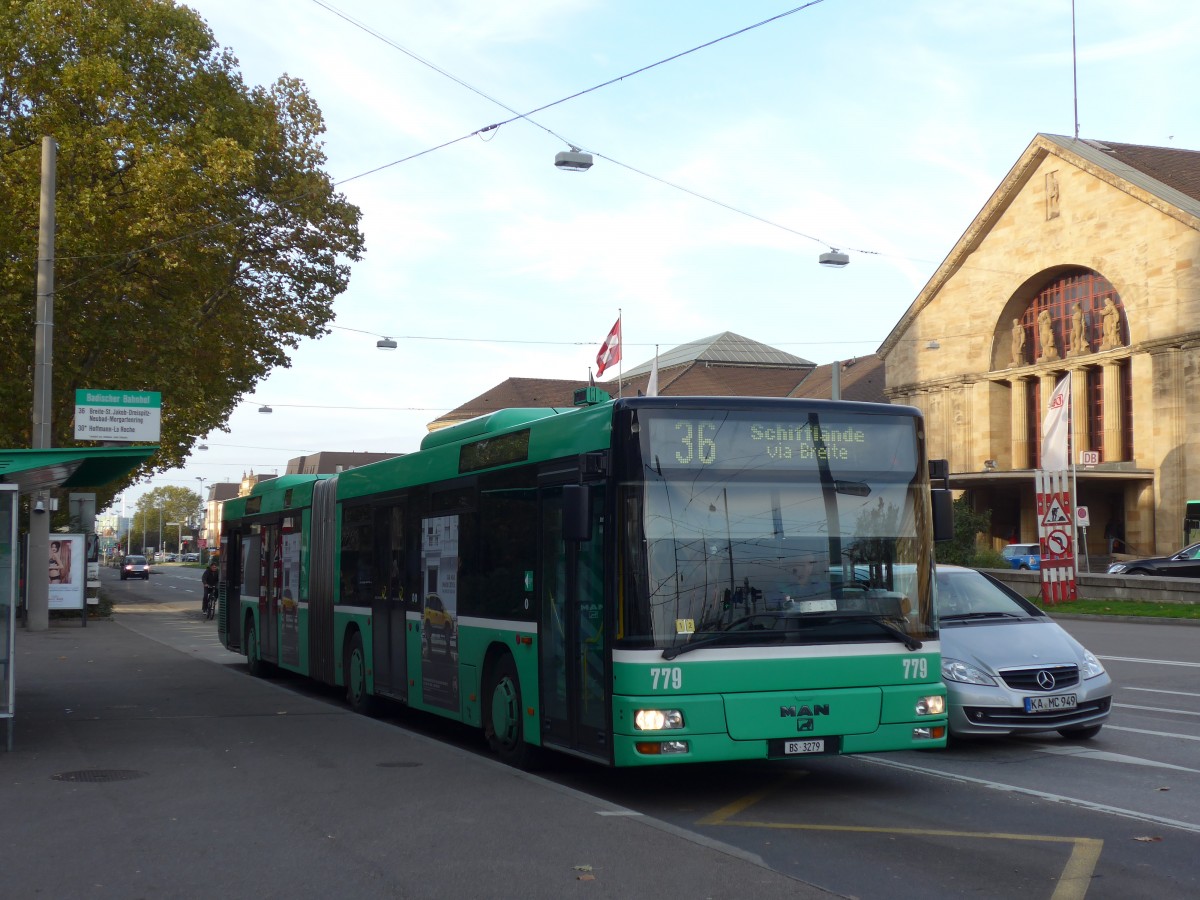 (156'173) - BVB Basel - Nr. 779/BS 3279 - MAN am 27. Oktober 2014 in Basel, Badischer Bahnhof