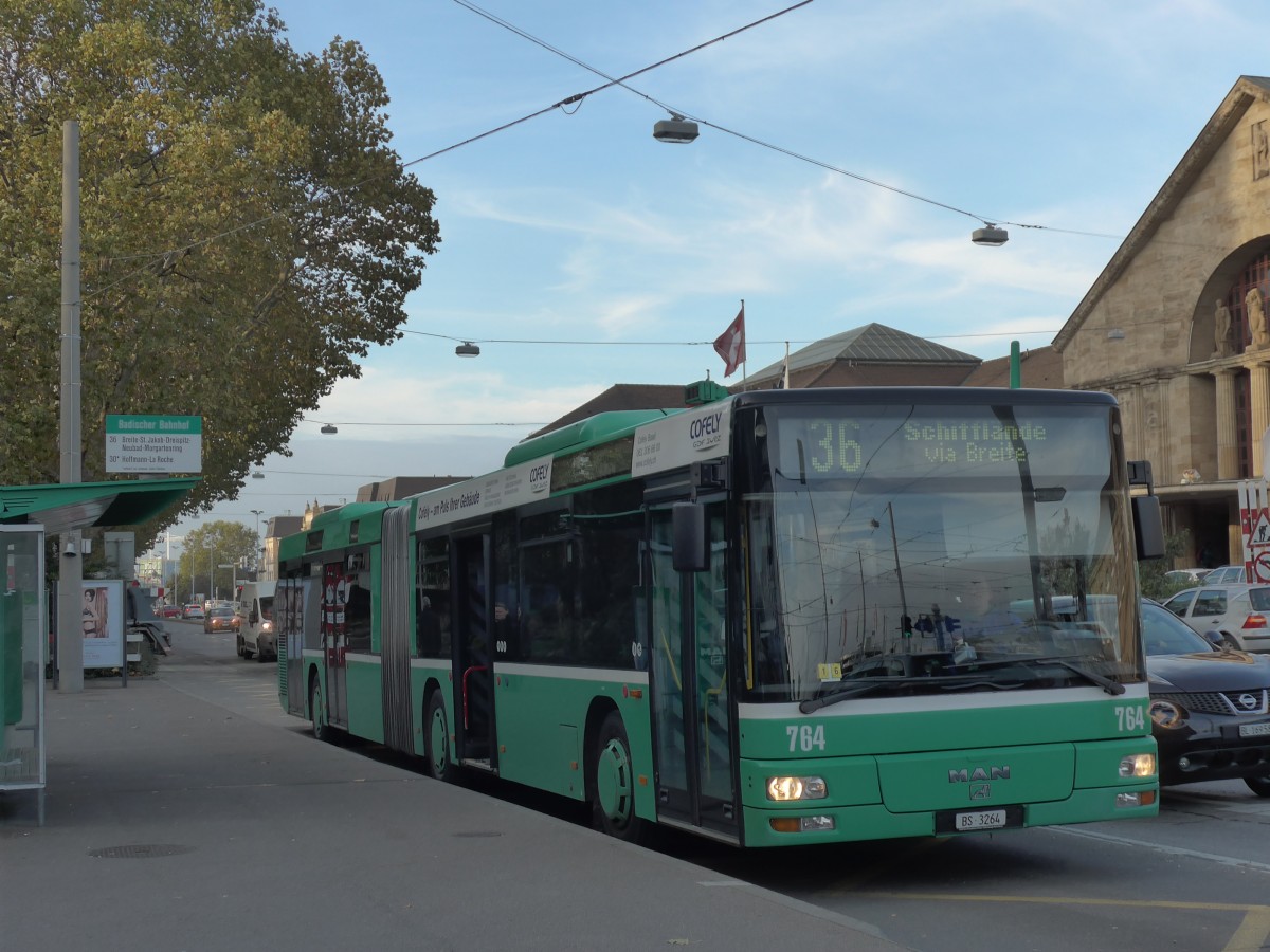 (156'179) - BVB Basel - Nr. 764/BS 3264 - MAN am 27. Oktober 2014 in Basel, Badischer Bahnhof