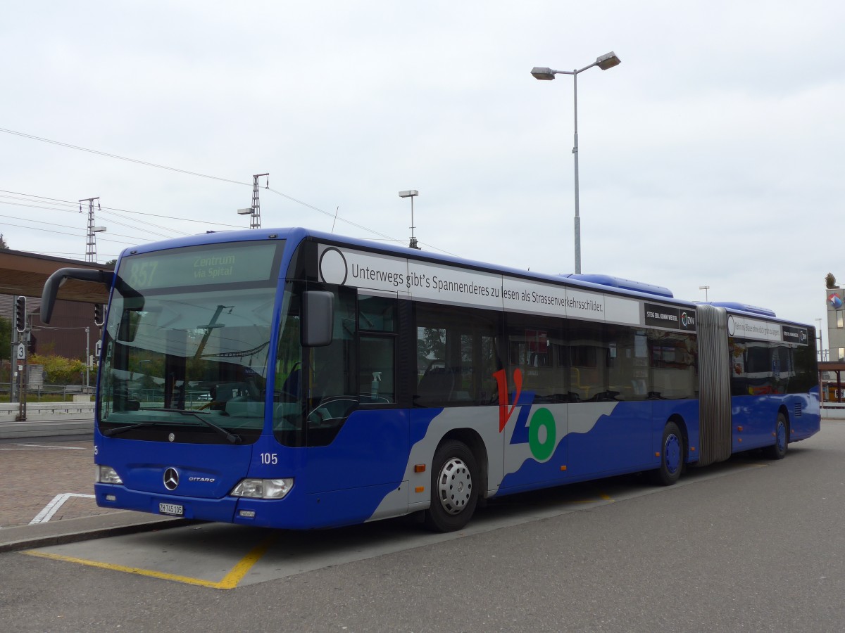 (156'191) - VZO Grningen - Nr. 105/ZH 745'105 - Mercedes am 28. Oktober 2014 beim Bahnhof Wetzikon