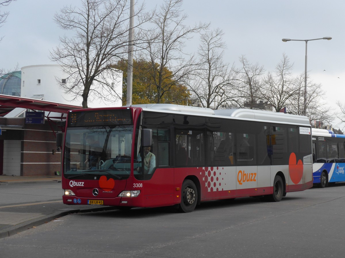 (156'786) - Qbuzz, Groningen - Nr. 3308/BX-LH-45 - Mercedes am 19. November 2014 beim Bahnhof Leeuwarden