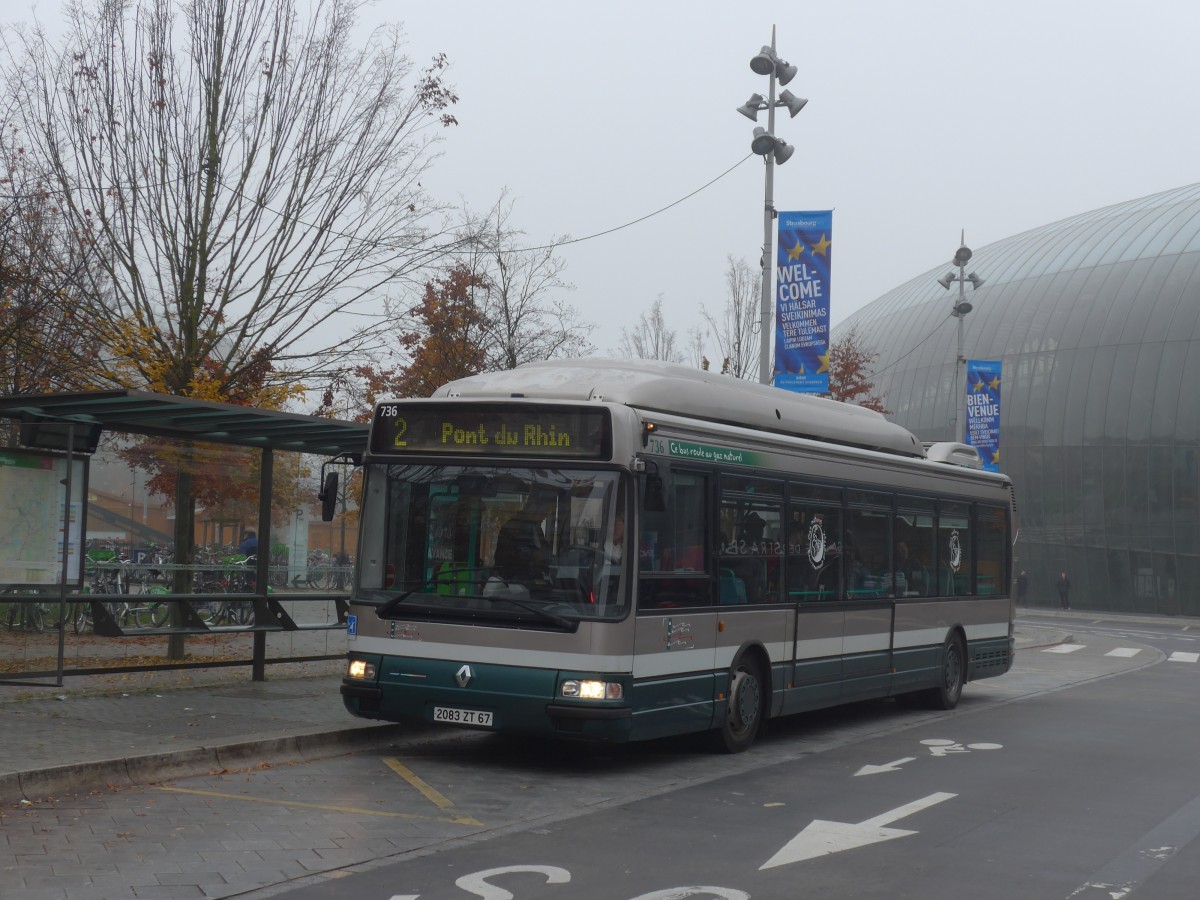 (157'454) - CTS Strasbourg - Nr. 736/2083 ZT 67 - Renault am 23. November 2014 beim Hauptbahnhof Strasbourg