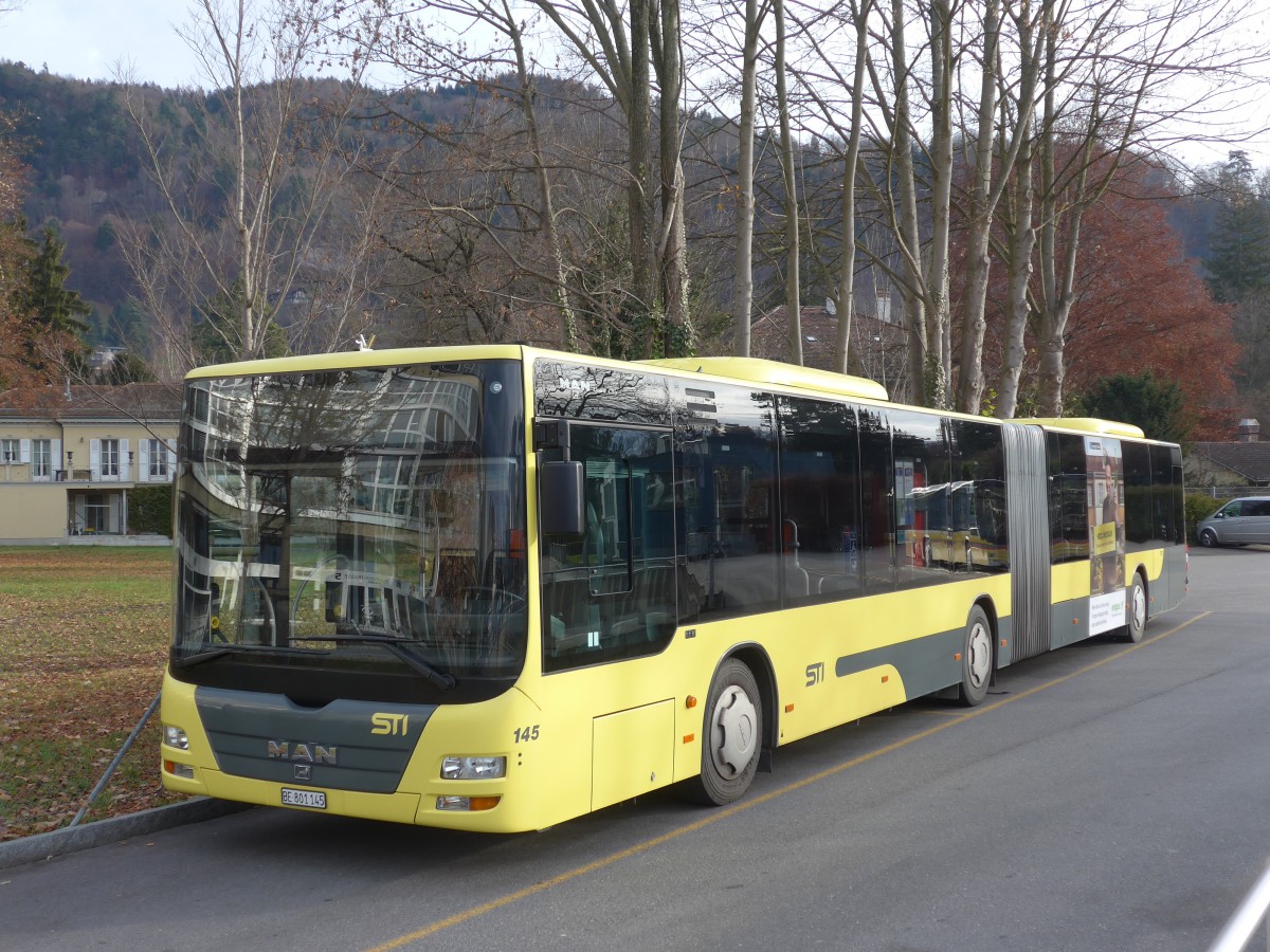 (157'731) - STI Thun - Nr. 145/BE 801'145 - MAN am 14. Dezember 2014 bei der Schifflndte Thun