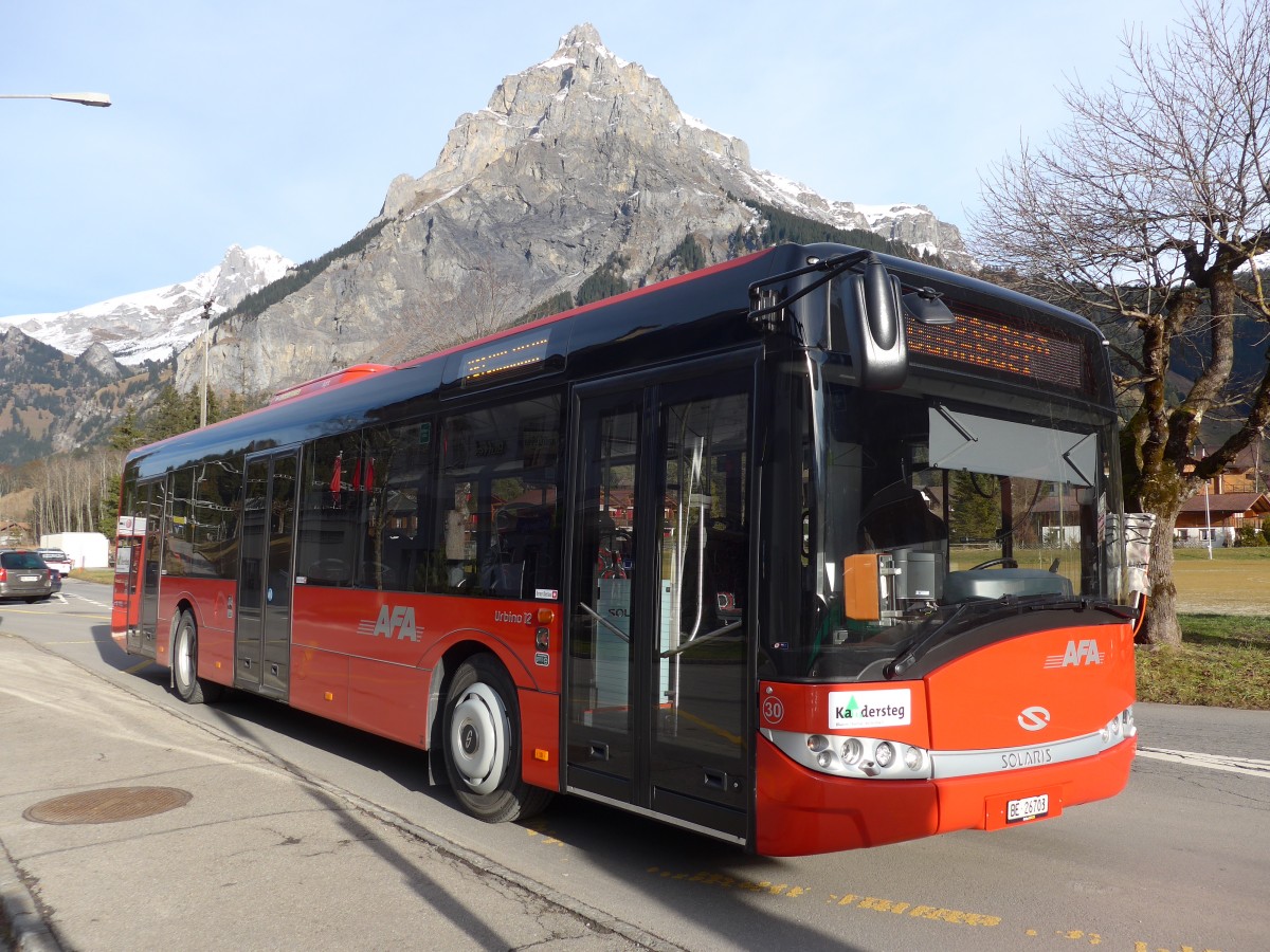 (157'877) - AFA Adelboden - Nr. 30/BE 26'703 - Solaris am 22. Dezember 2014 beim Bahnhof Kandersteg