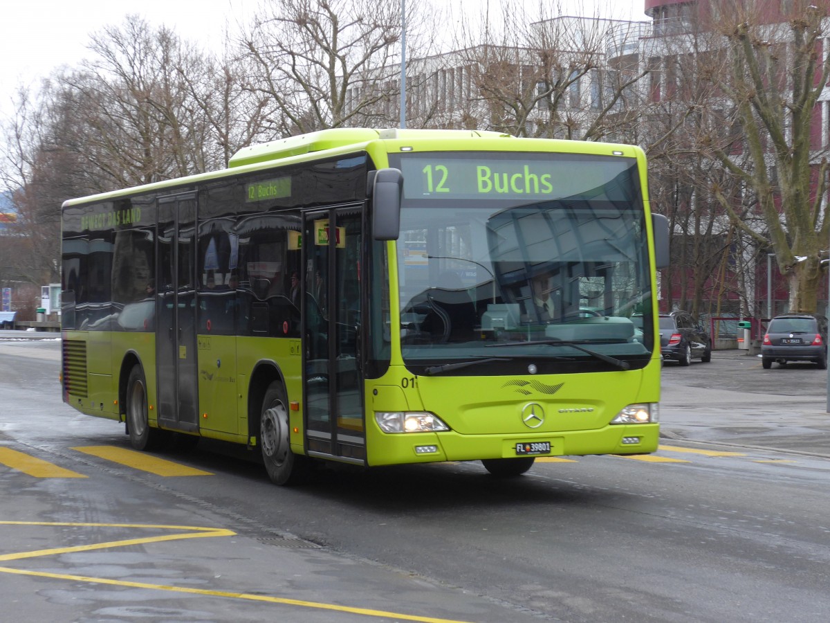 (158'556) - Aus Liechtenstein: LBA Vaduz - Nr. 1/FL 39'801 - Mercedes am 1. Februar 2015 beim Bahnhof Buchs