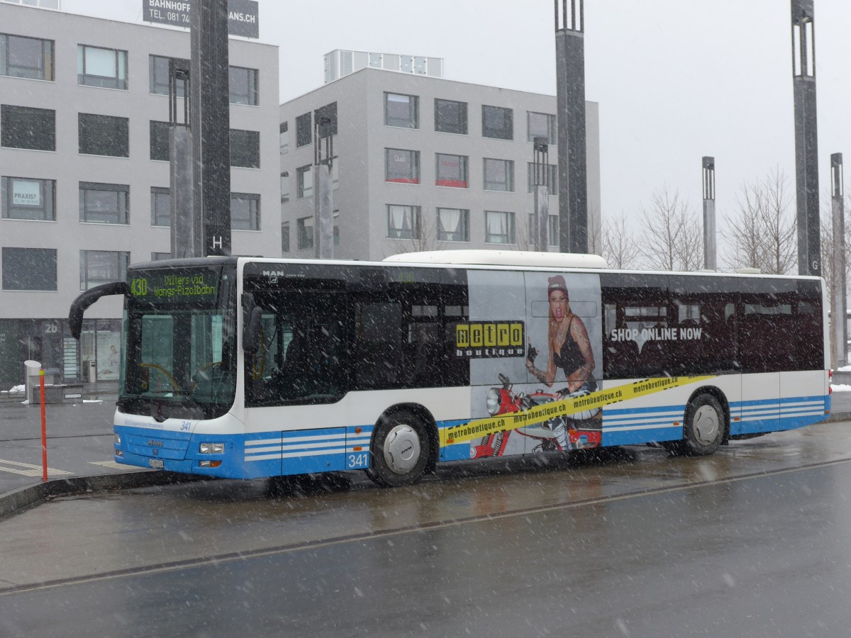 (158'560) - BSW Sargans - Nr. 341/SG 297'514 - MAN am 1. Februar 2015 beim Bahnhof Sargans