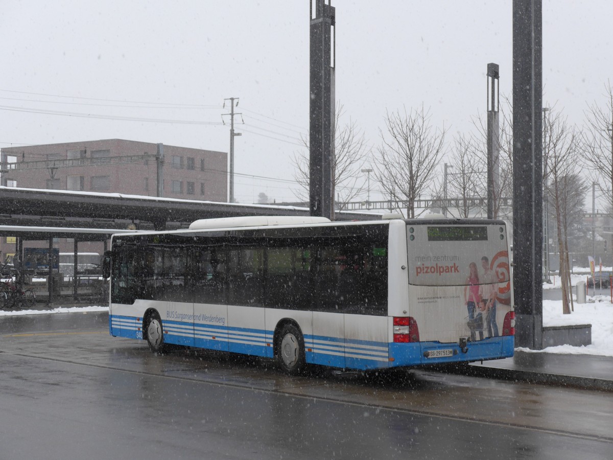 (158'562) - BSW Sargans - Nr. 340/SG 297'513 - MAN am 1. Februar 2015 beim Bahnhof Sargans