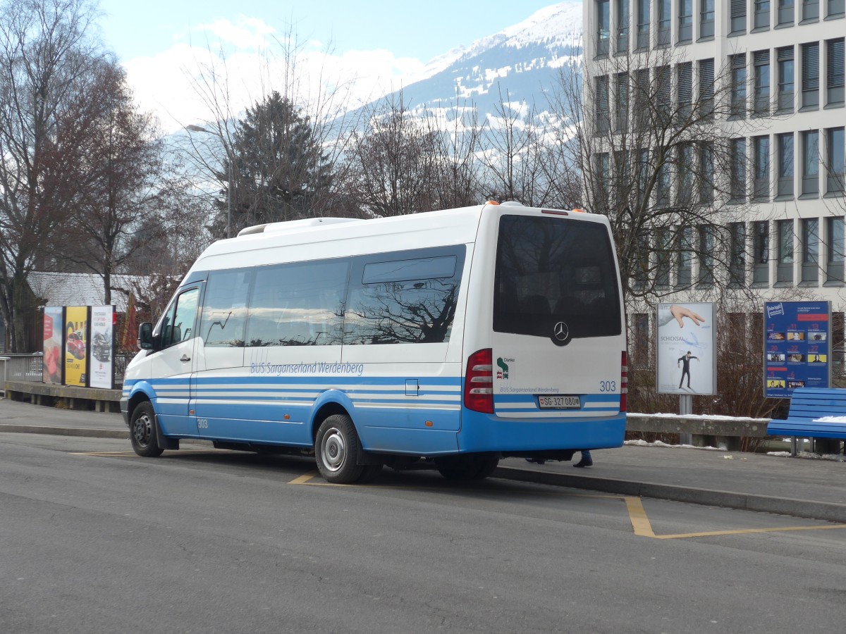 (158'700) - BSW Sargans - Nr. 303/SG 327'080 - Mercedes am 14- Februar 2015 beim Bahnhof Buchs (Einsatz RTB)